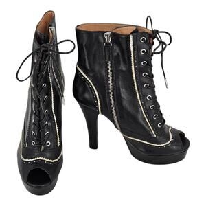 Betsey Johnson Black Victorian Peep Toe Heeled Booties Goth Womens‎ Size 6 NEW
